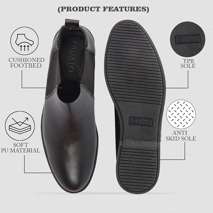 Mens High Ankle Chelsea Boots | Slip-On Formal & Casual Style Shoes | Winter Urban Riding Sleek Boots