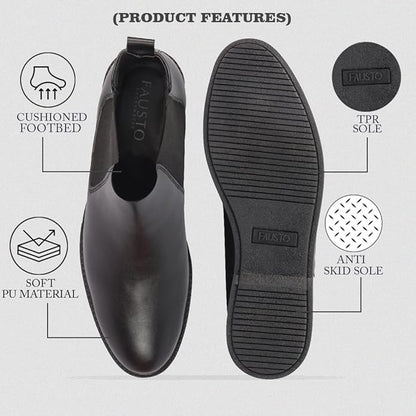 Mens High Ankle Chelsea Boots | Slip-On Formal & Casual Style Shoes | Winter Urban Riding Sleek Boots