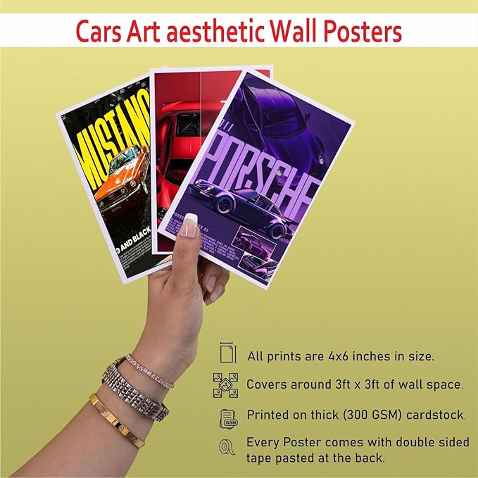 24 Pcs Wall Collage Car Posters, Trendy Car Posters Set, Poster Double Sided Tape Included, 300Gsm Posters 4X6''Inch Size