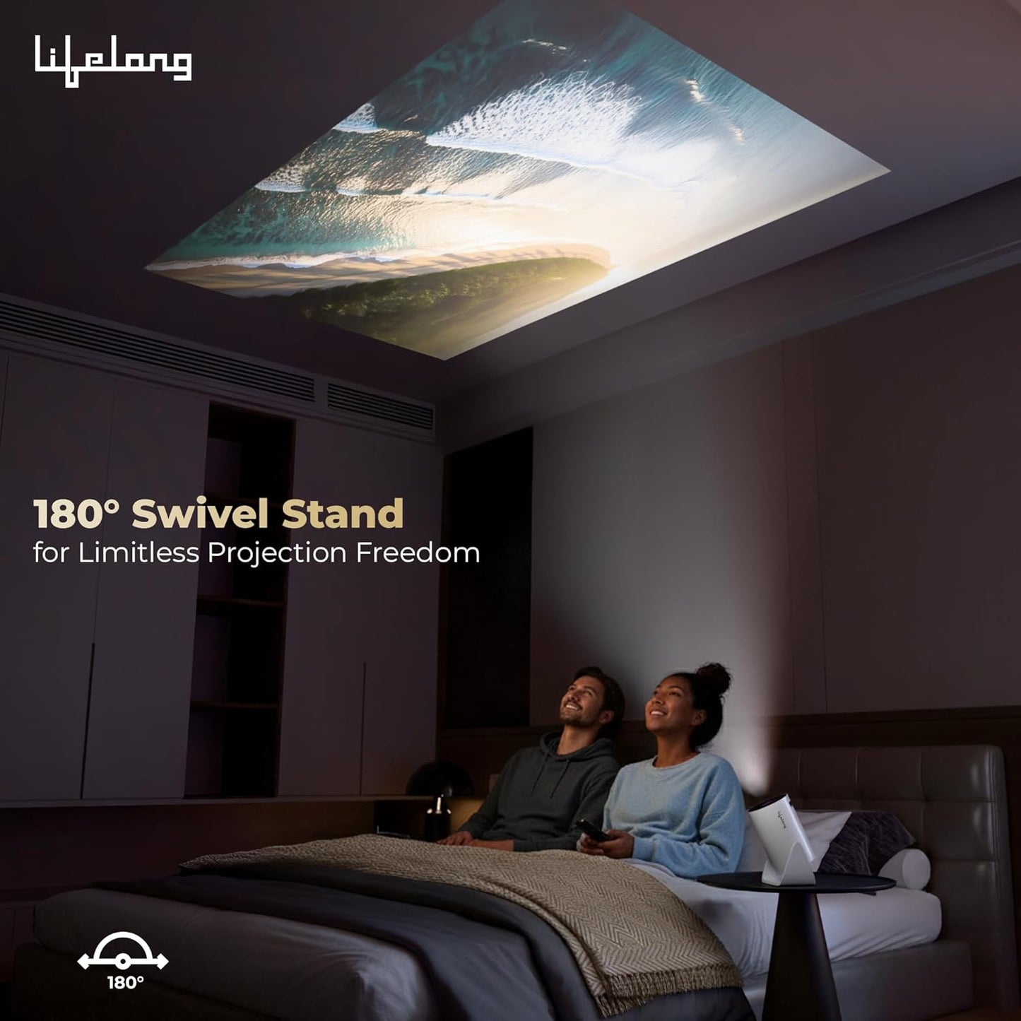 Electronics Lightbeam Smart Projector | Android, 1080P& 4K Ultra Support, 3000 Lumens, 720p Native | for Room & Outdoors | All OTT Apps | WiFi/BT, Mirroring, USB, HDMI, 180°, Speakers