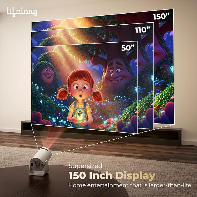 Electronics Lightbeam Smart Projector | Android, 1080P& 4K Ultra Support, 3000 Lumens, 720p Native | for Room & Outdoors | All OTT Apps | WiFi/BT, Mirroring, USB, HDMI, 180°, Speakers