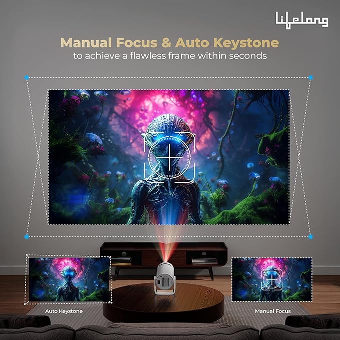 Electronics Lightbeam Smart Projector | Android, 1080P& 4K Ultra Support, 3000 Lumens, 720p Native | for Room & Outdoors | All OTT Apps | WiFi/BT, Mirroring, USB, HDMI, 180°, Speakers