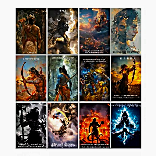 Qeron™ God Posters Set Of 12 A4