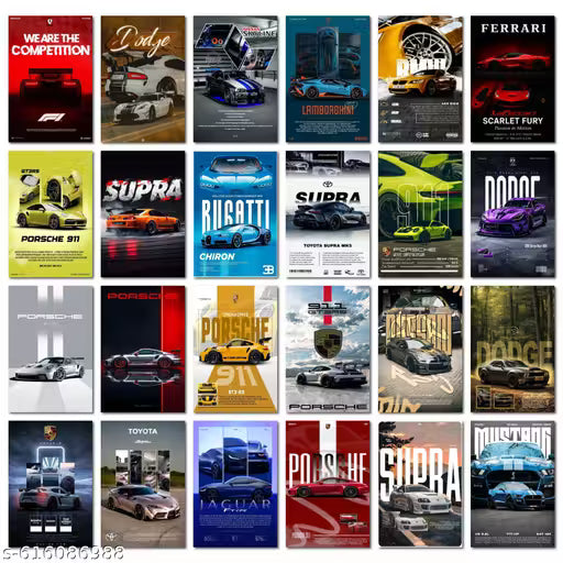 24 Pcs Wall Collage Car Posters, Trendy Car Posters Set, Poster Double Sided Tape Included, 300Gsm Posters 4X6''Inch Size